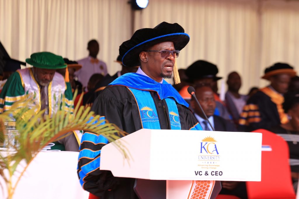 Prof. Isaiah Wakindiki; VC and CEO KCA University address graduates during the university's 15th graduation ceremony. 