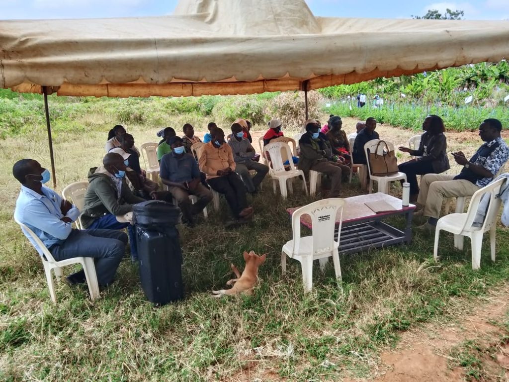 Some of the farmers who attended a training in the use of biological pesticides by a team from Mount Kenya University and the University of Nairobi at Kabaa, Machakos county last weekend.  Photo: Courtesy