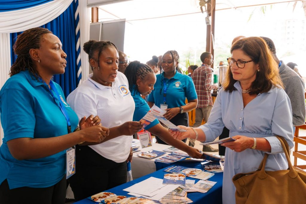 Ms Joyce Kaburu, MKU Maritime Academy manager (left) interacts with H.E. Henriette Geiger, Ambassador of the European Union to Kenya, during the Blue Economy Summit 2025 held in Mombasa.  Photo: Courtesy