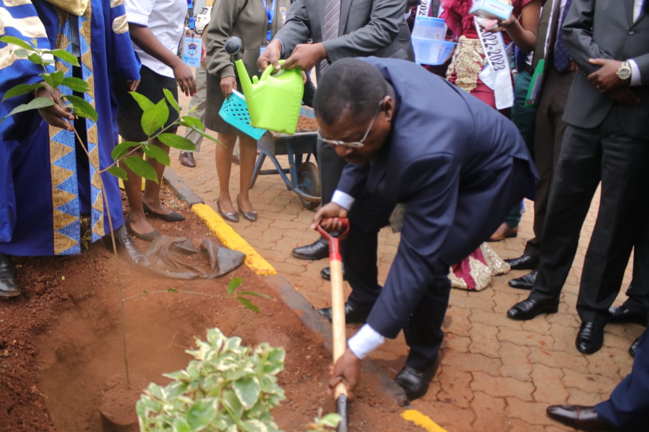 National Assembly Speaker Dr. Moses Wetangula, who was the chief guest, plants a tree to mark the 23rd graduation ceremony at Mount Kenya University in Thika town on Friday.